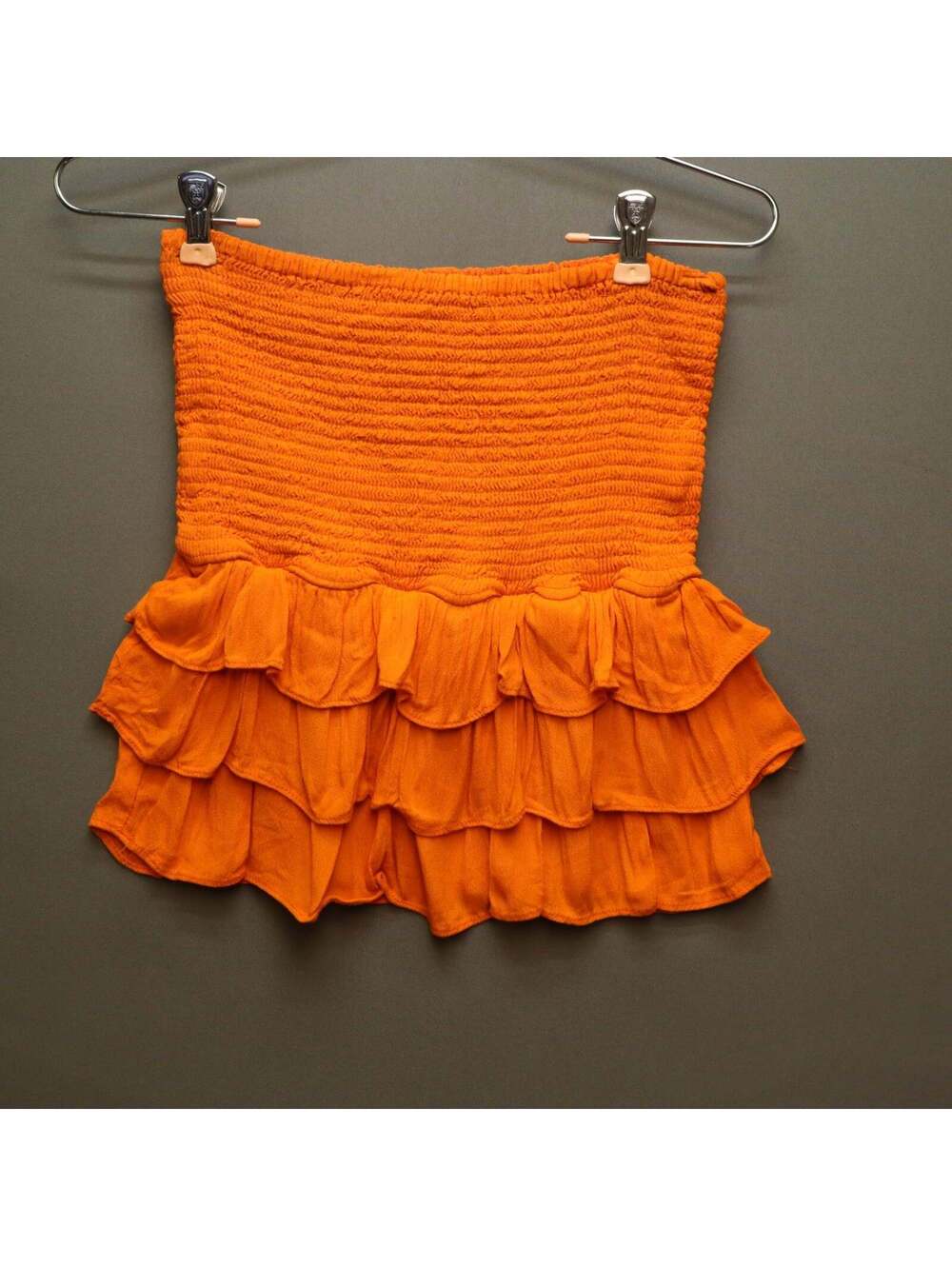 Olivaceous Orange Smocked Tube Top Medium Strapless Tiered Ruffle Peplum Cami